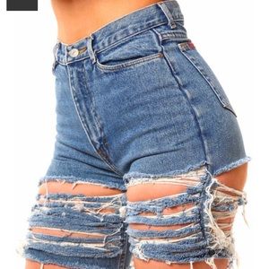 Custom distressed shorts.